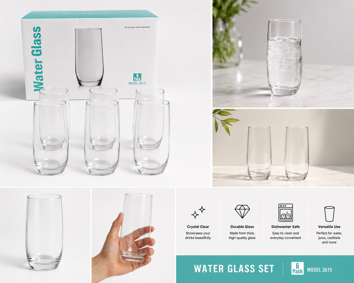 18oz water glass set of 6