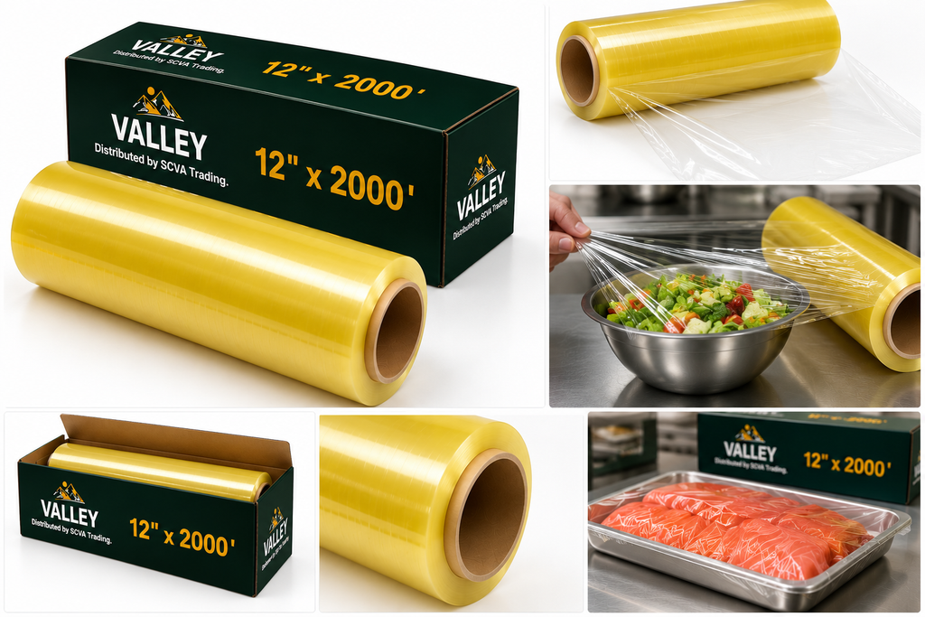 Valley 12” x 2,000’ Commercial Plastic Food Wrap – Case of 6 Rolls